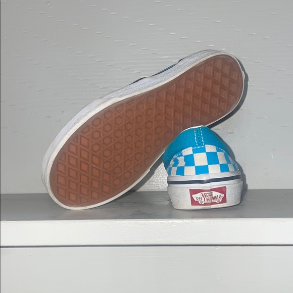 Vans Blue/ teal and White Checkered Slip-On Sneakers, kids size 13 - Picture 5 of 7